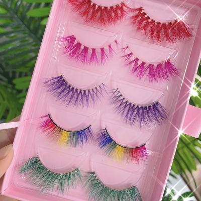 China Full Long 3d 5D False Mink Eyelash Lashes Long Stripe Eyelash Natural Thick Bulk Custom Box Bottoms Lashes Colorful Private Label Eyelash Vendors for sale