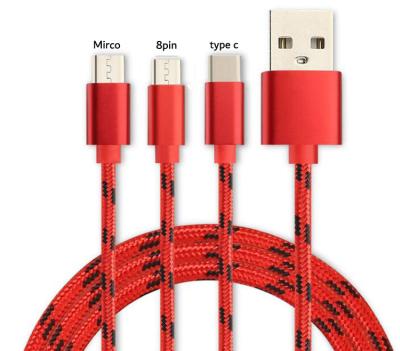 China MP3/MP4 player SHANPIN 3 in 1 multi line mobile phone charging data usb cable 1m 2m 3m 6ft 9ft for sale