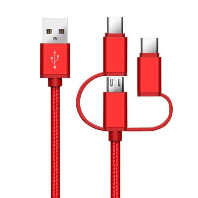 China Mobile phone SHANPIN 3 in 1 nylon braid 3in1 usb charging cable for sale