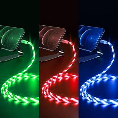 China SHANPIN mobile phone led 3 luminous flowing light in 1 mobile phone charging usb magnetic data cable for sale