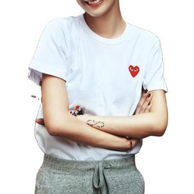 China Custom High Quality Anti-Wrinkle Macting Regular Fit Round Neck Embroidered Red Heart Women Cotton T-Shirt for sale