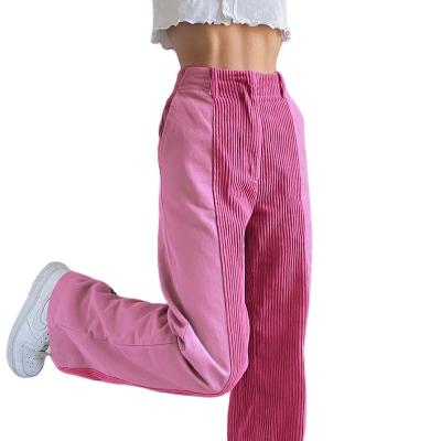 China Anti-Static Women Splice High Waist Casual Pants Women Fashion Corduroy Wide Leg Pants for sale