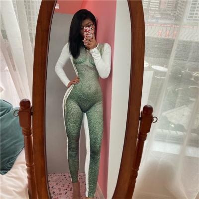 China Fashion Breathable Printing Zari Slim Round Collar Long-in-One Feet Popular Overalls Long Sleeve Contrast Color Jumpsuits for sale