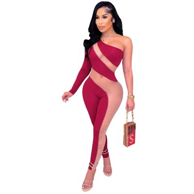 China Breathable Zari One Shoulder One Sleeved Jumpsuit High Slim Sexy Perspective Hip Yoga Equipment Skinny Jumpsuit for sale