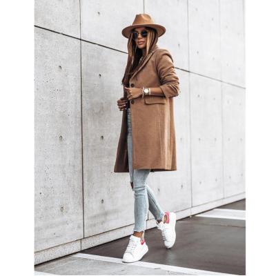 China Viable zari fashion new elegant lapel collar casual cardigan long pocket woolen coat long dress lady coat for sale