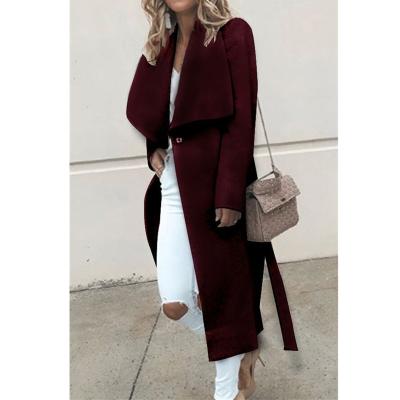 China Viable zari fashion new elegant large size lapel collar slim cardigan long pocket woolen coat long dress lady coat for sale