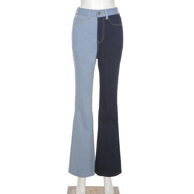 China 2021 Autumn Breathable Zari Cotton Jeans Patchwork Denim Pants Thin Palm Pattern Women's Trousers for sale