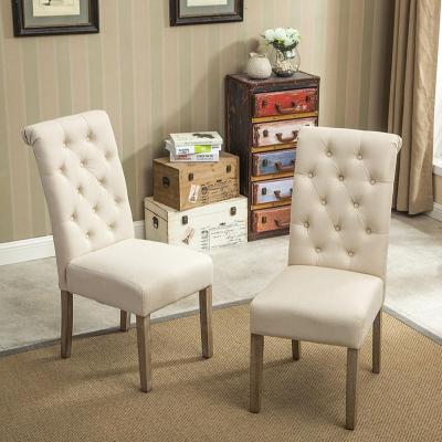 China Cooling Partner Upholstery Canvas Fabric With Back Design Rolled Wood Frame Dining Chair For Dining Room for sale