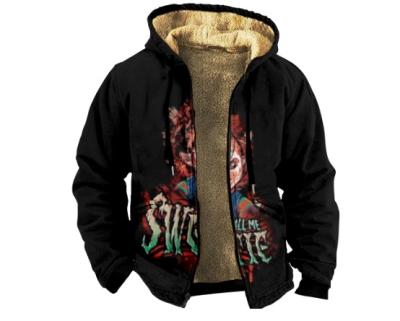 China Anti-wrinkle Wholesale Custom Log Mens Hooded Sweatshirt Jacket Warm Plush Lined Mens Zipper Coat Outerwear Warmth Fashion Slim fit Black for sale