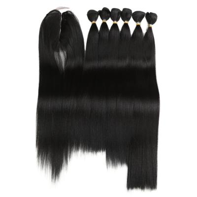 China Wholesale 7pcs Silky Straight Hair Noble Gold Synthetic Fiber U-tip Best Weave Bundles Hair With Middle Closure for sale