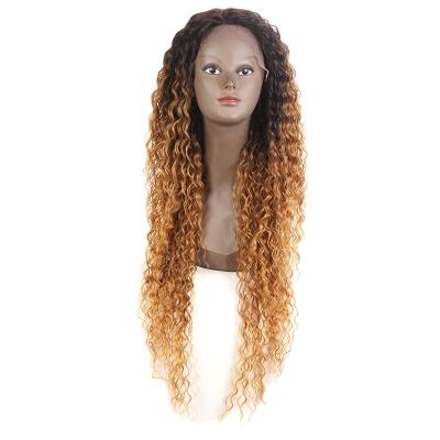 China Jerry Curl Synthetic Lace Front Wig Jerry Curl Baby Hair Lace Front Wig Noble Gold High Quality Brazilian Synthetic Wig for sale