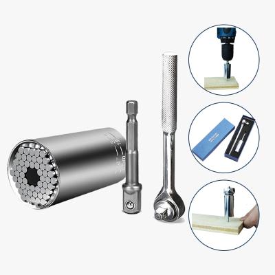 China Professional Multifunctional Adjustable Hex Socket Wrench Adapter Woodworking Power Tool Kits 7-19mm Common Wrench With Extension Bar for sale