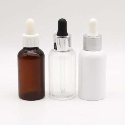 China Wholesale Custom Logo Empty White Mini Round Eco-friendly 50ml Plastic Pump Dropper Bottle For Essential Oil Serum Cosmetic Packaging Bottle for sale