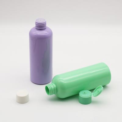 China 200ml Boston Round Shape Purple Eco-friendly Cosmetic Green Lotion Squeeze Toner Plastic Bottles With Flip Top Caps White for sale