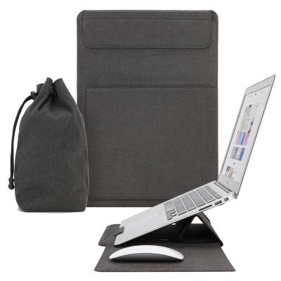 China PU Leather Multifunctional Foldable 14-Inch Polyester PU Leather Laptop Sleeve with Stand and Mouse Pad for Portable Mac Book Laptop Stand for sale