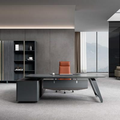 China Modern L Shape Design Office Manager Wooden Desk Furniture President Desk Black Computer Table Desk for sale