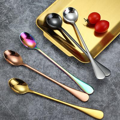 China 304 Stainless Steel Long Handle Spoon Tea Coffee Coffee Ice Cream Long Lasting Fashionable Colorful Spoon Customized Logo for sale