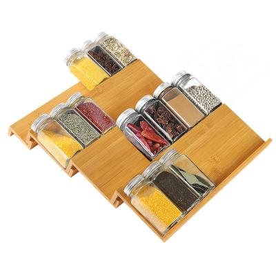 China Wholesale Adjustable Expandable Drawer Cabinet Bamboo Spice Rack Condiment Wood Seasoning Organizer Tray for sale