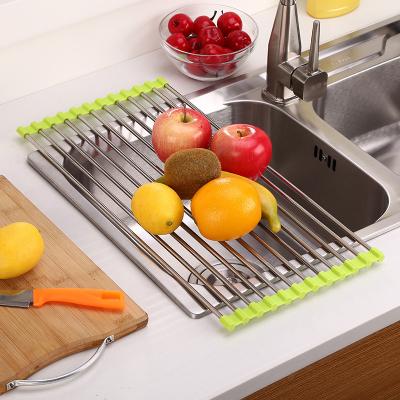 China Sustainable Kitchen Sink Mat Foldable Rolling Dish Drying Rack Dish Rack In Various Sizes for sale