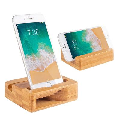 China Wholesales Viable Cell Phone Stand With Sound Amplifier Cell Phone Natural Bamboo Wood Desktop Stand Holder for sale