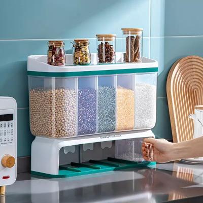 China Hot Selling Large Capacity Luxury Wall Mounted Kitchen Dispenser Freshness Preservation Cereal Grain Food Plastic Storage Containers for sale