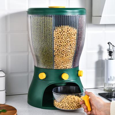 China Hot Selling Freshness Preservation 360 Degree Rotating Storage Box Plastic Container Automatic Split Grain Rice Cereal Dispenser for sale