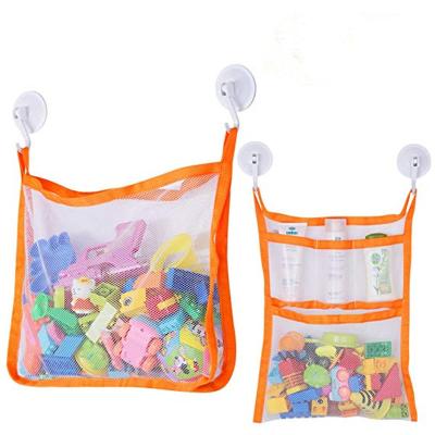 China Factory Price Double-Layer Bathroom Toy Organizer Hanging Suction Cup Viable Type Mesh Storage Bag Bath Net for sale