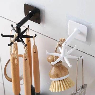 China Self Adhesive Kitchen Storage Hook Viable Rotary Folding Hook 180 Degrees Vertical Flip Hook For Kitchen Home Bathroom for sale