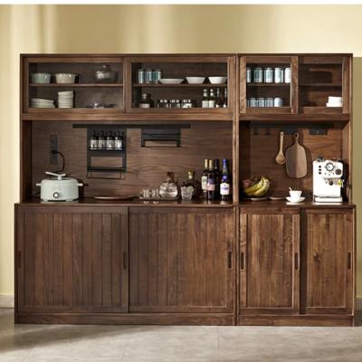 China Black Walnut Table Side Foldable North American Solid Wood Cabinet Against Single Wall Kitchen Wine Cabinet Storage Cabinet for sale