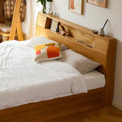 China Contemporary Modern Japanese Style Bed Cherry Wood All 1.2m Storage Box Bed White Oak Solid Wood Single High Bed for sale