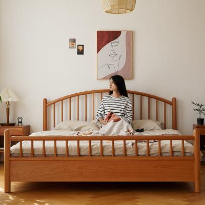 China Vintage Unpainted Vintage Unpainted Cherry Japanese Style Bedroom Furniture Japanese Style Bed 1.8m Solid Wood Full Wooden Log Bed for sale