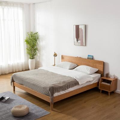 China Pure Solid Wood Natural Wood Color 1.5 Contemporary Japanese Wooden Home Bedroom Cherry Double Bed Nordic Style, 1.8 Meter Marriage Bed for sale