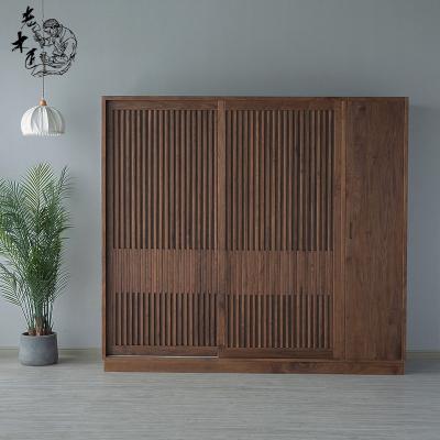 China Japanese Style Grill Sliding Door Wardrobe Black Walnut Wax Contemporary Nordic Solid Wood Full Wood Oil Enviroment Friendly Modern Simple for sale