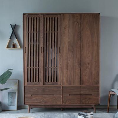 China Japanese Solid Wood Oak Storage Cabinet Cherry Wood Grid Door White Contemporary Black Walnut Wood Bedroom Wardrobe Log Nordic Simplicity for sale