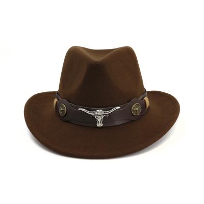 China New Style Cowboy Hats Cowboy Hats Checked Western Female Blue Woolen Western Ethnic Cowboy Hat for sale