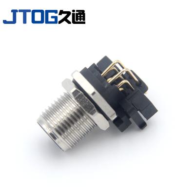 China Waterproof Male M12 Plug Aviation PCB M12 PCB Panel Mount Rectangle Circular Connector 90 Degree for sale