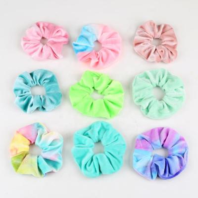 China New Soft Rainbow Velvet Ring Rubber Band Elastic Hair Scrunchies Gather Rope Ties Tie Dye Hair Scrunchies for sale