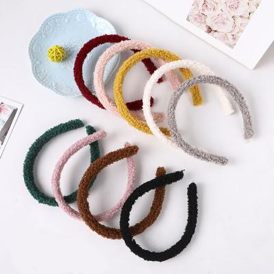 China Soft Winter Lambswool Headband Candy Color Hairy Wide Hairband Korean Soft Plush Headwear For Woman Girls Hair Accessories for sale