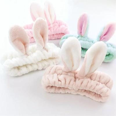 China Lovely Furry Soft Headband Girl Face Dressing Headdress Cotton Rabbit Ear Wash Hairband Bows for sale