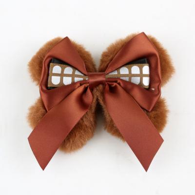 China Pom Plush Fashion Girl Accessory Korean Hair Clip Beautiful Bow Hair Ribbon Cute Winter Bow for sale