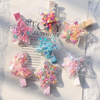 China Korean Children's PVC Drift Sand Transparent Hair Clips Color Eco-friendly Quicksand Accessories Hair Clips for sale