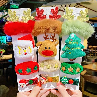 China Christmas Antler Hair Ring Santa Claus Moose Furry Pin Hair Clip 4pcs/set Eco-friendly Hair Accessories for sale