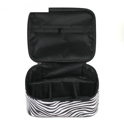 China Lymech Marble Girl's Set Large Capacity PU Leather Strip Makeup Cosmetic Bag Pouch Box Case Korean Black White Makeup Toiletry Bag for sale