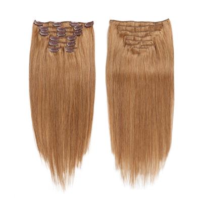 China Can be factory dyed weft double clip in full head extensions 100% human 7 pieces clip in hair for sale