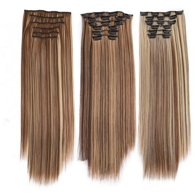 China Silky Straight Wave Clip In Hair Extension Straight Ponytail Clip On Hair Extension Quality Fiber Synthetic Hair for sale