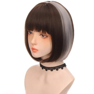 China Fashion Factory Women Short Synthetic Bob Wig Brazilian Hair Cuticle Black-Grey Aligned Hair Bob Lace Wig for sale