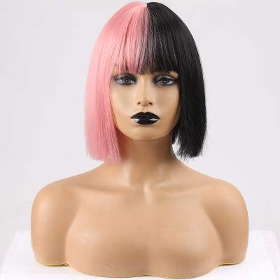 China Fashion Wholesale Foreign Trade Bestselling Wigs Short Straight Bob Hair Half Wig Pink and Half Black Color for Fashion Woman for sale