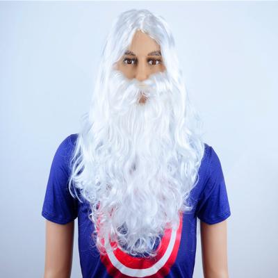 China Hot Selling Christmas Gift Santa Cosplay Wig Body Wave White Wig Cosplay And Synthetic Beard Hair Cosplay Wigs For Christmas for sale