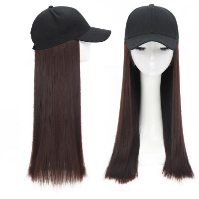 China Factory Wholesale Cheap Regular Black Synthetic Women's Wig Cap Baseball Factory Wave Straight Hair Wigs With Cap for sale