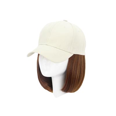 China Cheap Winter Bob Hat Wig For Girl Silky Straight Wave Factory Short Hair Wigs Baseball Summer Synthetic for sale